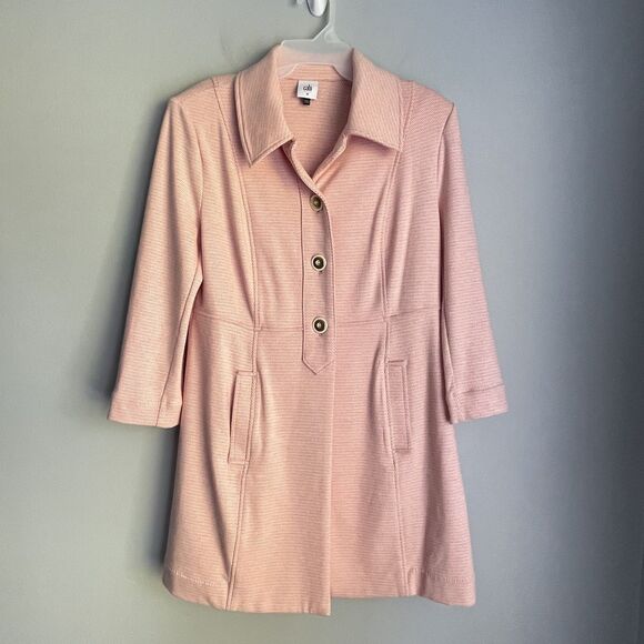 Cabi Take 5 Topper Size M Peacoat Peach Pink & White A Line Button Front Jacket - Picture 1 of 16